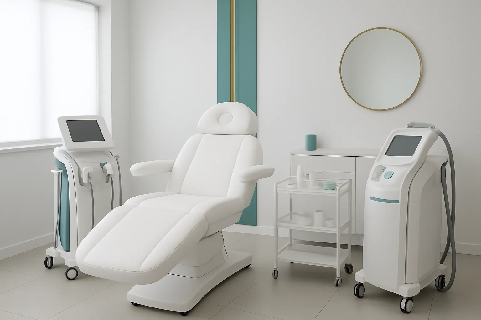 Clinical spa treatment area with chair and equipment